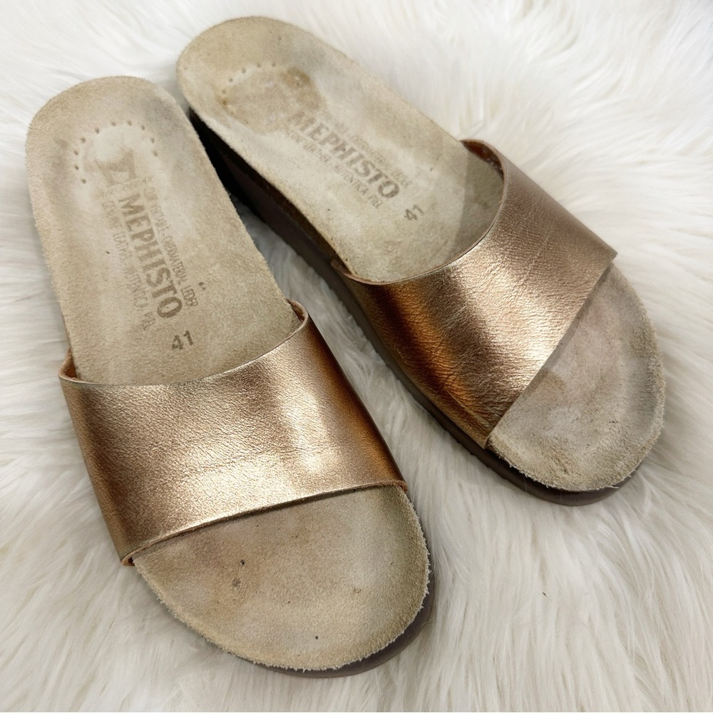 Mephisto Metallic Bronze Slide Sandals